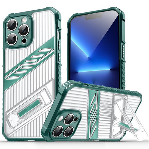 For iPhone 13 Pro Max Case Folding Kickstand PC + TPU Anti Drop Phone Cover