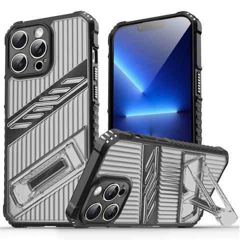 For iPhone 13 Pro Max Case Folding Kickstand PC + TPU Anti Drop Phone Cover