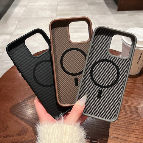 For iPhone 16 Pro Max Case Compatible with MagSafe PC + TPU Phone Back Cover Carbon Fiber Texture