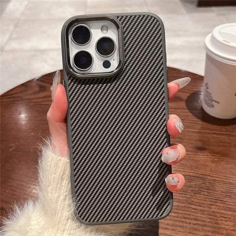 For iPhone 16 Pro Case Compatible with MagSafe PC + TPU Phone Back Cover Carbon Fiber Texture