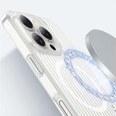 For iPhone 16 Pro Max Magnetic Case Corrugated Design Clear Hard PC Phone Cover