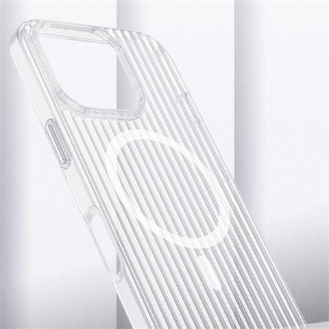 For iPhone 16 Pro Max Magnetic Case Corrugated Design Clear Hard PC Phone Cover