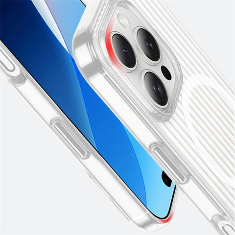For iPhone 16 Pro Max Magnetic Case Corrugated Design Clear Hard PC Phone Cover