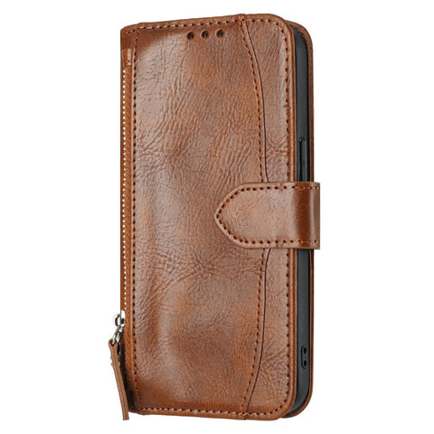 For iPhone 17e / 16e Case Zipper Pocket Leather Phone Cover with Crossbody Shoulder Strap