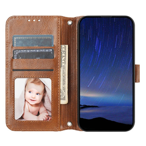 For iPhone 17e / 16e Case Zipper Pocket Leather Phone Cover with Crossbody Shoulder Strap