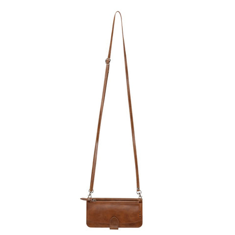 For iPhone 17e / 16e Case Zipper Pocket Leather Phone Cover with Crossbody Shoulder Strap