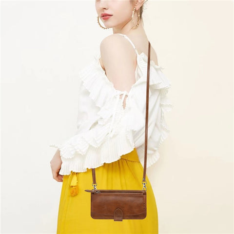 For iPhone 17e / 16e Case Zipper Pocket Leather Phone Cover with Crossbody Shoulder Strap