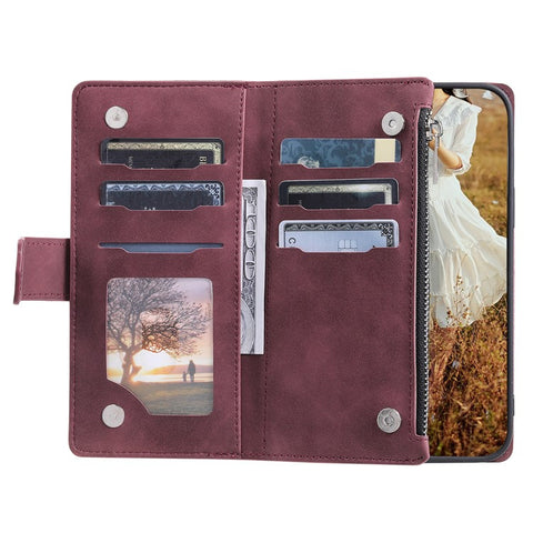 For iPhone 17e / 16e Case Rhombus Imprinted Zipper Wallet Leather Cover with Strap