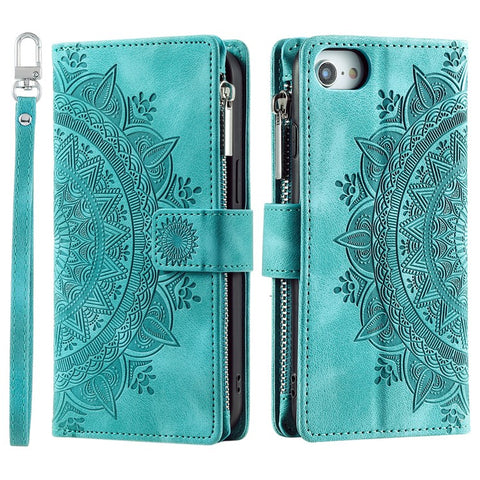 Style 006 For iPhone 17e / 16e Wallet Case PU Leather Phone Cover Mandala Flower Pattern