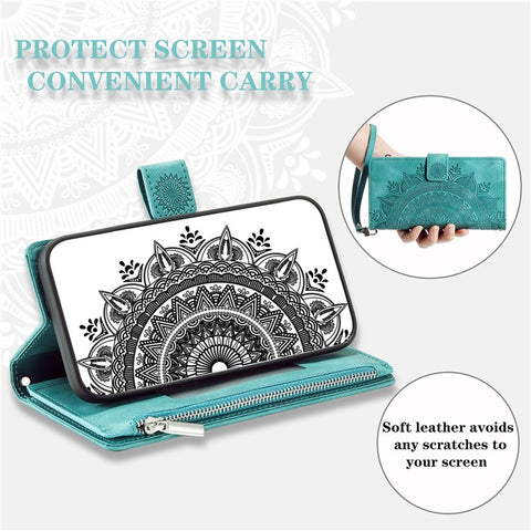 Style 006 For iPhone 17e / 16e Wallet Case PU Leather Phone Cover Mandala Flower Pattern