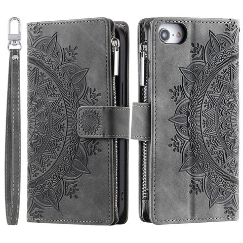 Style 006 For iPhone 17e / 16e Wallet Case PU Leather Phone Cover Mandala Flower Pattern