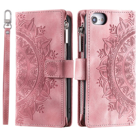 Style 006 For iPhone 17e / 16e Wallet Case PU Leather Phone Cover Mandala Flower Pattern