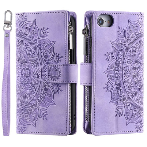 Style 006 For iPhone 17e / 16e Wallet Case PU Leather Phone Cover Mandala Flower Pattern