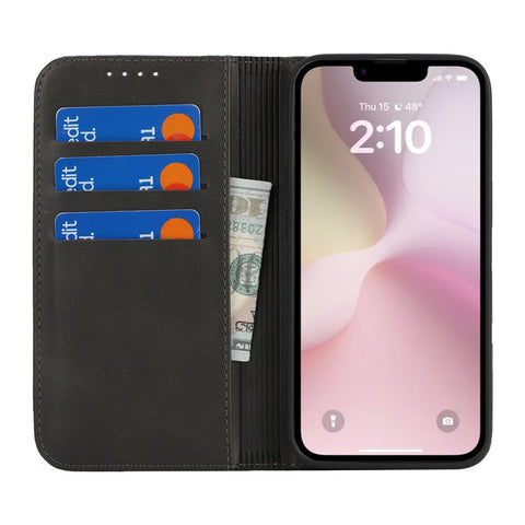 For iPhone 17e / 16e Case PU Leather Calf Textured Magnetic Closing Smart Phone Cover