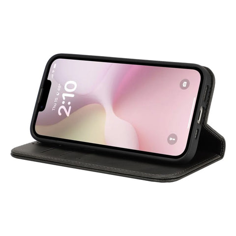 For iPhone 17e / 16e Case PU Leather Calf Textured Magnetic Closing Smart Phone Cover
