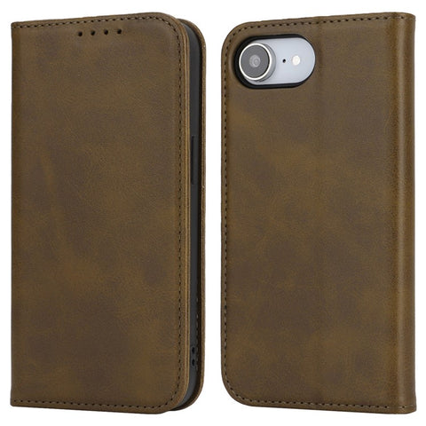 For iPhone 17e / 16e Case PU Leather Calf Textured Magnetic Closing Smart Phone Cover