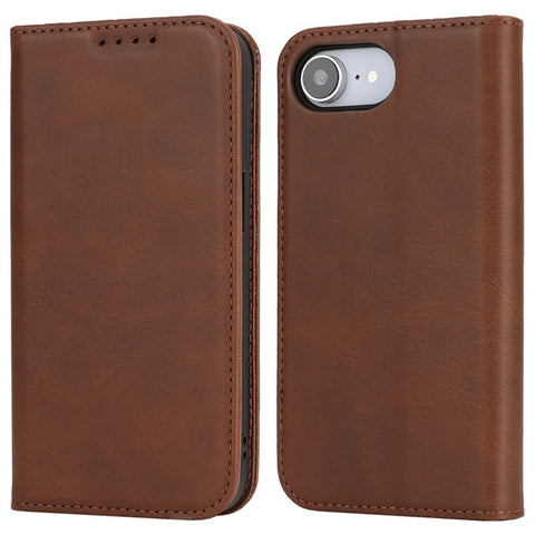 For iPhone 17e / 16e Case PU Leather Calf Textured Magnetic Closing Smart Phone Cover