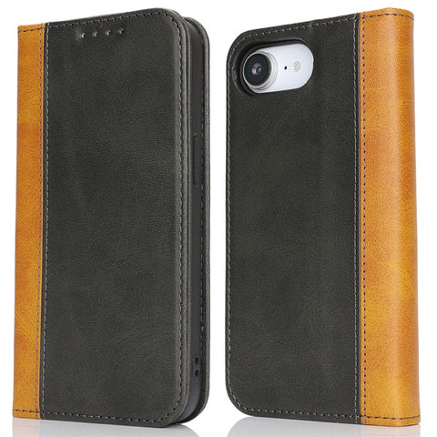 For iPhone 17e / 16e Case Calf Texture 3 Card Slots Color Splicing Leather Phone Cover