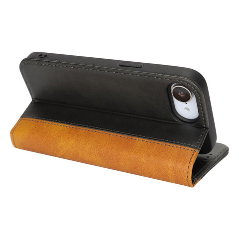 For iPhone 17e / 16e Case Calf Texture 3 Card Slots Color Splicing Leather Phone Cover