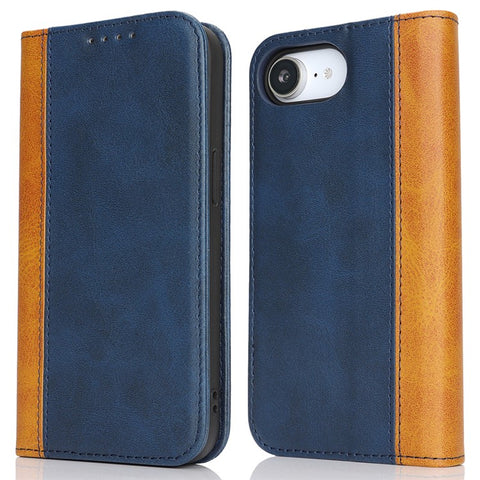 For iPhone 17e / 16e Case Calf Texture 3 Card Slots Color Splicing Leather Phone Cover