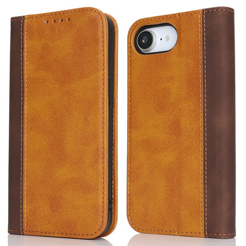 For iPhone 17e / 16e Case Calf Texture 3 Card Slots Color Splicing Leather Phone Cover