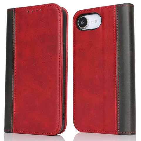 For iPhone 17e / 16e Case Calf Texture 3 Card Slots Color Splicing Leather Phone Cover