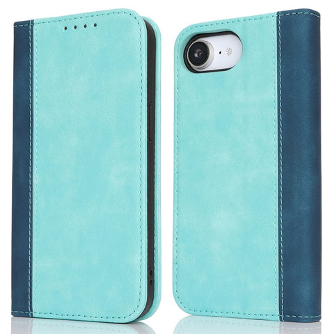 For iPhone 17e / 16e Case Calf Texture 3 Card Slots Color Splicing Leather Phone Cover