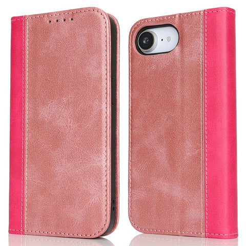 For iPhone 17e / 16e Case Calf Texture 3 Card Slots Color Splicing Leather Phone Cover