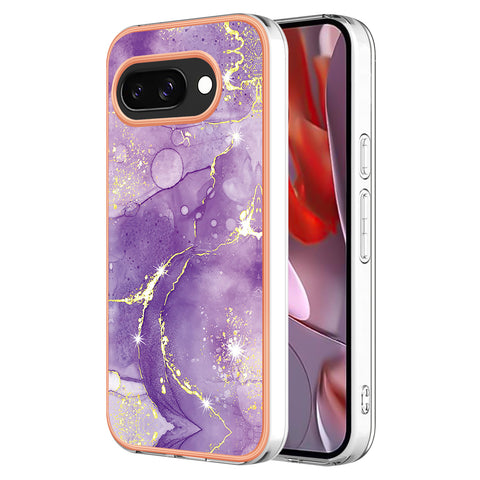 For Google Pixel 9a TPU Case with IMD Marble Pattern Electroplated Back Cover