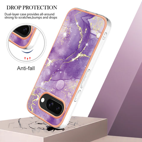 For Google Pixel 9a TPU Case with IMD Marble Pattern Electroplated Back Cover