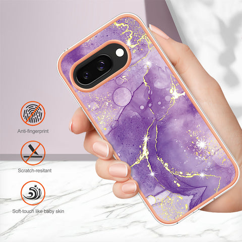 For Google Pixel 9a TPU Case with IMD Marble Pattern Electroplated Back Cover