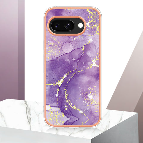 For Google Pixel 9a TPU Case with IMD Marble Pattern Electroplated Back Cover