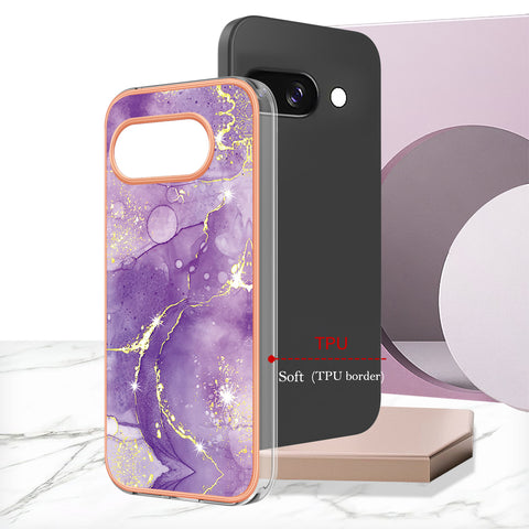 For Google Pixel 9a TPU Case with IMD Marble Pattern Electroplated Back Cover