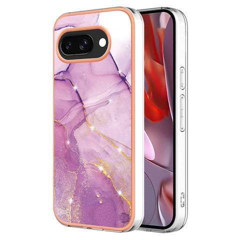 For Google Pixel 9a TPU Case with IMD Marble Pattern Electroplated Back Cover