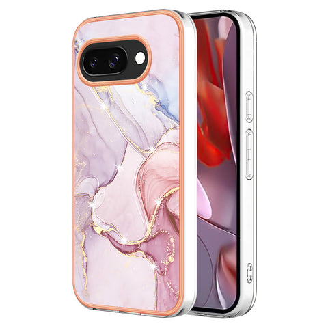 For Google Pixel 9a TPU Case with IMD Marble Pattern Electroplated Back Cover