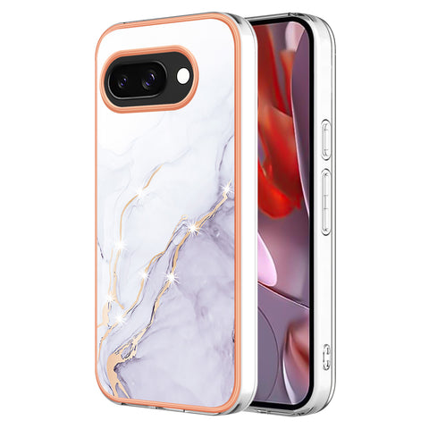 For Google Pixel 9a TPU Case with IMD Marble Pattern Electroplated Back Cover