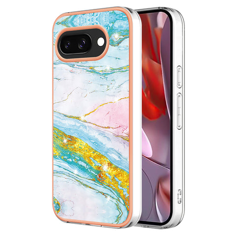 For Google Pixel 9a TPU Case with IMD Marble Pattern Electroplated Back Cover