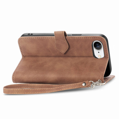 For iPhone 17e / 16e Zipper Wallet Case with Strap Flower Imprint PU Leather Phone Cover