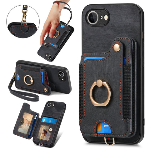 For iPhone 17e / 16e Retro PU Leather Back Cover with RFID Blocking Card Holder