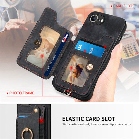 For iPhone 17e / 16e Retro PU Leather Back Cover with RFID Blocking Card Holder