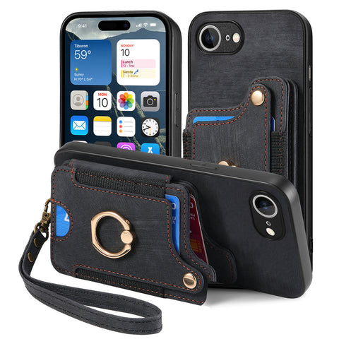 For iPhone 17e / 16e Retro PU Leather Back Cover with RFID Blocking Card Holder