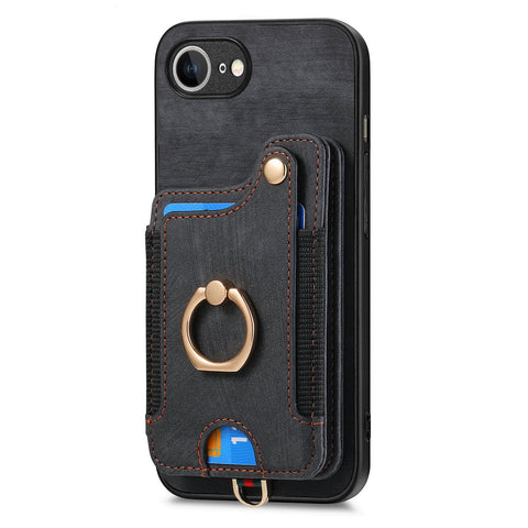 For iPhone 17e / 16e Retro PU Leather Back Cover with RFID Blocking Card Holder
