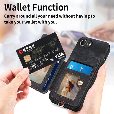 For iPhone 17e / 16e Retro PU Leather Back Cover with RFID Blocking Card Holder