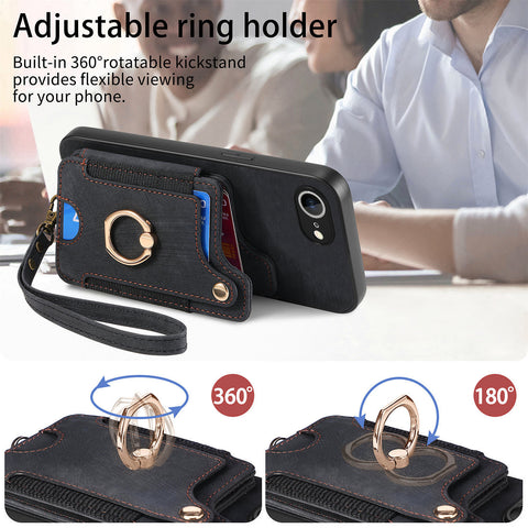 For iPhone 17e / 16e Retro PU Leather Back Cover with RFID Blocking Card Holder
