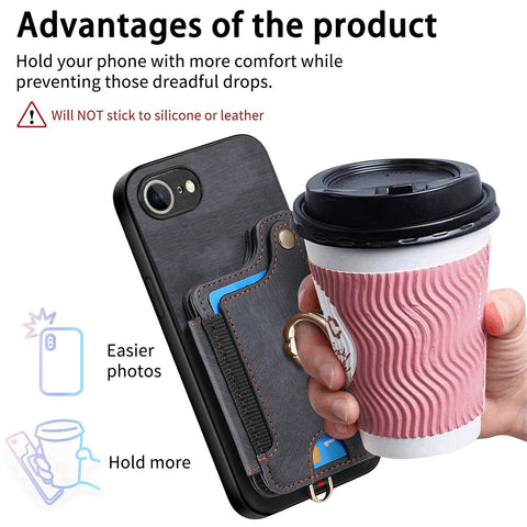 For iPhone 17e / 16e Retro PU Leather Back Cover with RFID Blocking Card Holder