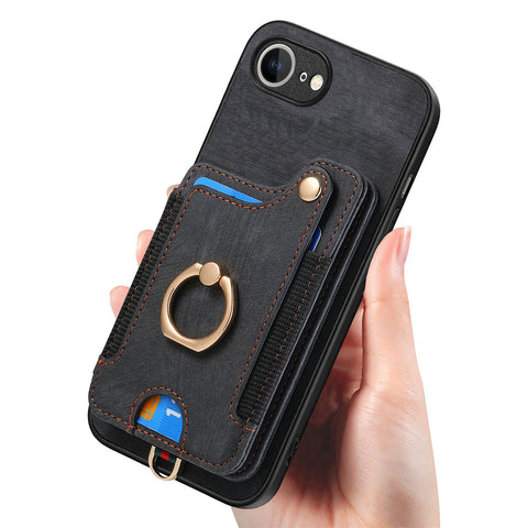 For iPhone 17e / 16e Retro PU Leather Back Cover with RFID Blocking Card Holder