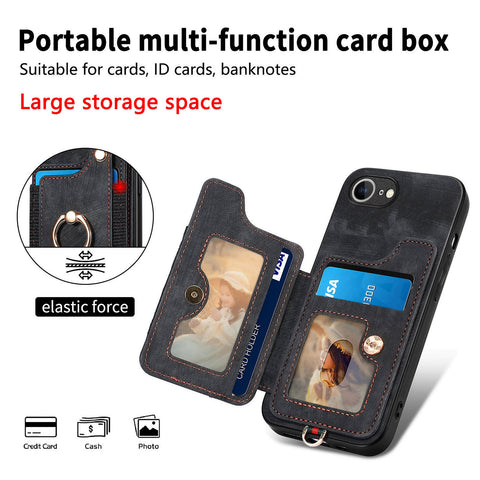 For iPhone 17e / 16e Retro PU Leather Back Cover with RFID Blocking Card Holder