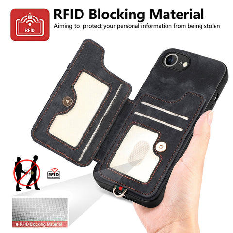 For iPhone 17e / 16e Retro PU Leather Back Cover with RFID Blocking Card Holder