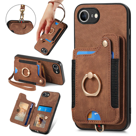 For iPhone 17e / 16e Retro PU Leather Back Cover with RFID Blocking Card Holder