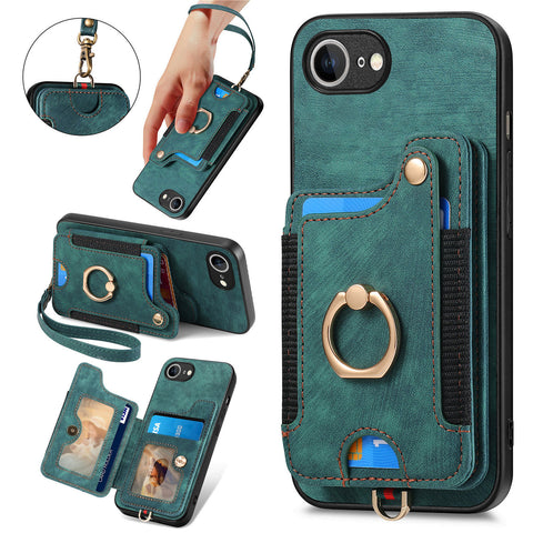 For iPhone 17e / 16e Retro PU Leather Back Cover with RFID Blocking Card Holder